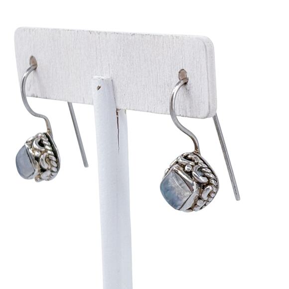 Estate Sterling Silver 925 Rainbow Moonstone Drop Earrings - Picture 5 of 9